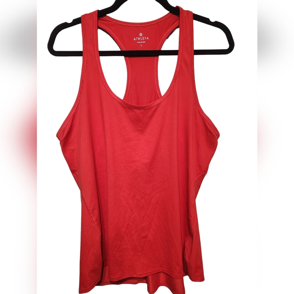 Athleta Tank Top Womens L Red Racerback Polyester Blend Scoop Neck Stretch-B66
